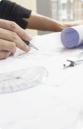 Patent drafting on a blueprint